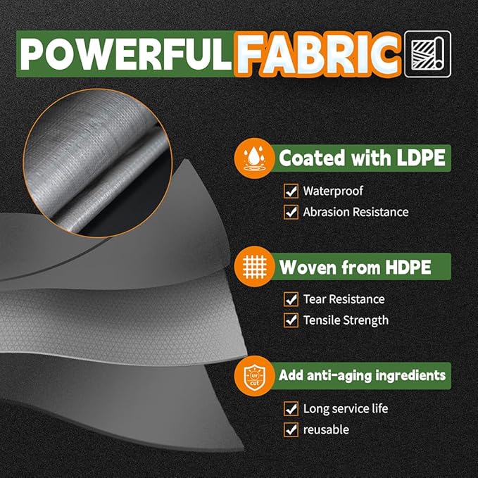 RAINDEWAY Tarps Heavy Duty Waterproof 30x60 Feet,10Mil Thick Multipurpose Large Tarp Cover with Metal Grommets and Reinforced Edges,Silver/Brown Tarp