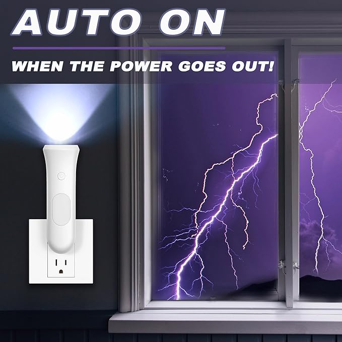 4 in 1 Emergency Lights for Home Power Failure, 2 Pcs Rechargeable LED Flashlight Plug in Wall, Automatic Turn-On Power Outage Night Light Flashlight for Hurricane Preparedness Items