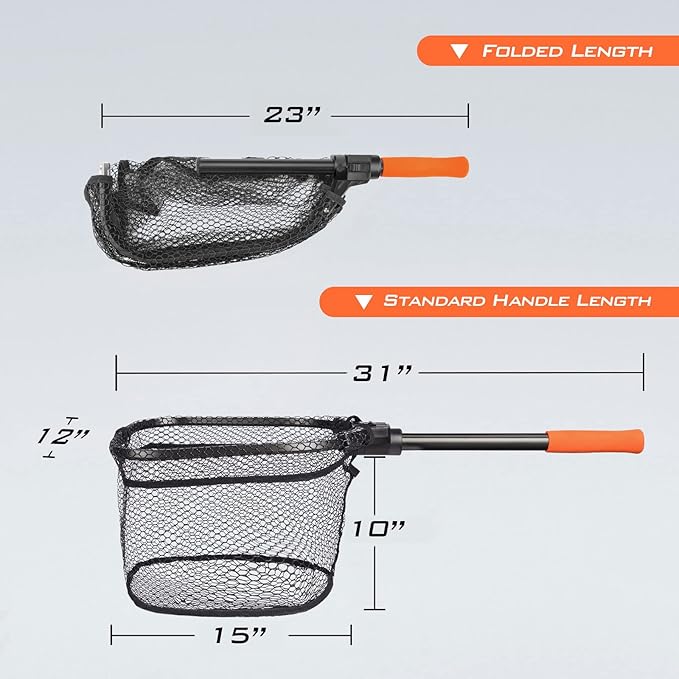KastKing Brutus Fishing Net, Foldable Extendable Fish Landing Net, Lightweight & Portable Fishing Net with Soft EVA Foam Handle, Holds up to 44lbs/20KG, Fish-Friendly Mesh for a Safe Release