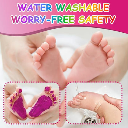 Baby Hand and Footprint Kit with Sponge Head, Baby Ink Hand and Footprint Kit, 1.69 fl oz Non-Toxic and Washable, Paw Print Kit for Dogs Suitable for Babies and Pets, Newborn Memento, Pink
