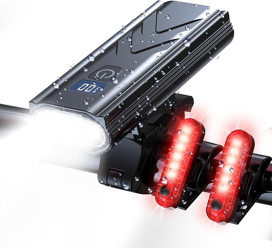 LED Bike Lights for Night Riding High Lumens with 2 Pack Taillight Super Bright Bicycle Headlight & Tail Light Set, Mountain/Road Bike Safety Light Front and Back Cycling