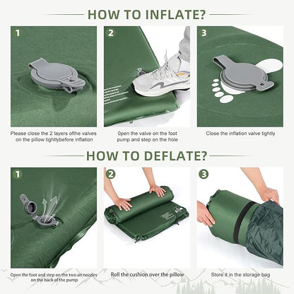 Memory Sleeping Pad, 3.1" Ultra-Thick Foam Sleeping Mats for Camping, Easy Inflate&Deflate,9.5 R-Value Insulated Camping Mattress Pad with Pillow, for Car Travel Tent