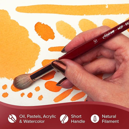 Silver Brush Limited MP-5662S Silver Mops Short Handle Round White Mops Brushes with Super-Soft Organic Hair, 5pc Professional Artist Painting Bundle for Oil, Acrylic, Watercolor, Pastels, & Charcoal