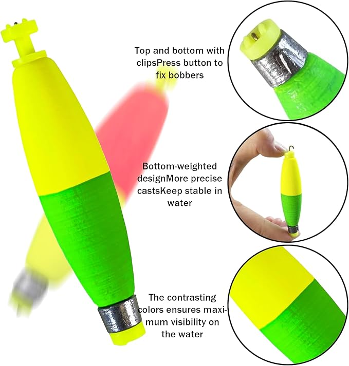 Fishing Bobbers Floats Set Weighted Fishing Bobbers for Fishing, Foam Snap on Float Weighted Bobbers Push Button Spring Fishing Floats Fishing Bobbers Assortment for Catfish