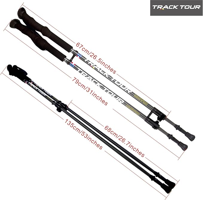 Carbon Fiber Trekking Poles Ultra Lightweight Hiking Poles Walking Sticks with Cork and EVA Foam Grips Quick Adjustable Flip Locks