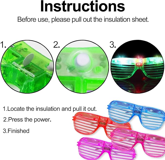 TURNMEON 148 PCS Glow in the Dark Party Supplies Light Up Toys with 24 Led Glasses, 24 Flashing Bracelets and 100 Glow Sticks Bulk Party Birthday Wedding Carnivals Concert Halloween