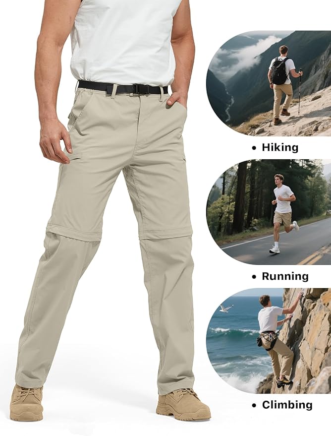 FREE SOLDIER Men's Outdoor Convertible Hiking Pants with Belt Lightweight Quick Dry Tactical Cargo Pants Nylon Spandex