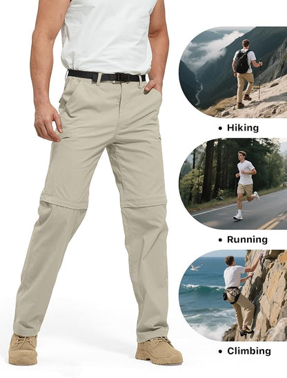 FREE SOLDIER Men's Outdoor Convertible Hiking Pants with Belt Lightweight Quick Dry Tactical Cargo Pants Nylon Spandex