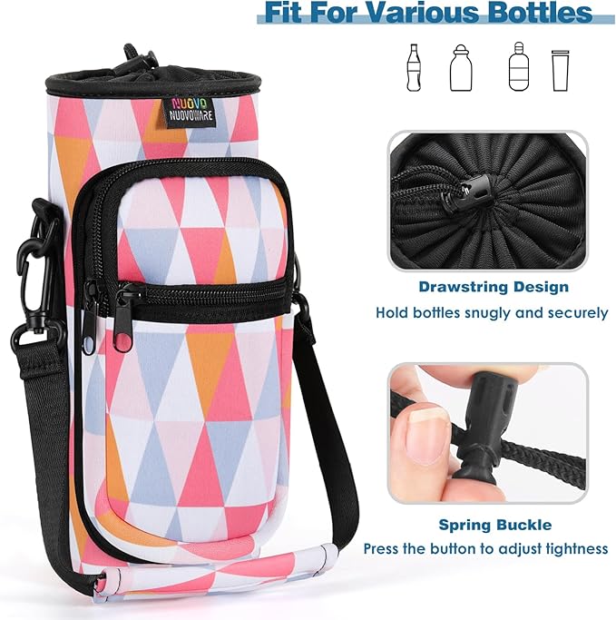 Nuovoware Water Bottle Carrier Bag,25oz/40oz/64oz Bottle Pouch Holder,Adjustable Shoulder Hand Strap 2 Pocket Sling Neoprene Sleeve Sports Accessories for Hiking Travelling Camping