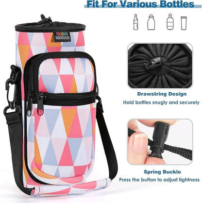 Nuovoware Water Bottle Carrier Bag,25oz/40oz/64oz Bottle Pouch Holder,Adjustable Shoulder Hand Strap 2 Pocket Sling Neoprene Sleeve Sports Accessories for Hiking Travelling Camping