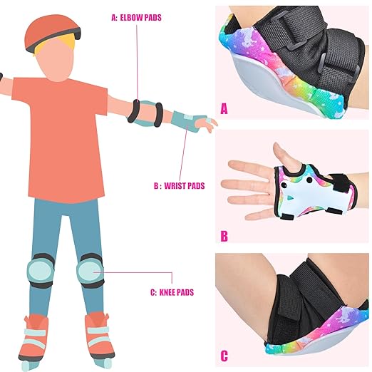 Kids Knee Pads Elbow Pads Set, 7 in 1 Skating Protective Gear Skateboard, Roller Skating, Scooter, Bike Cycling,for Kids 3-8 Years