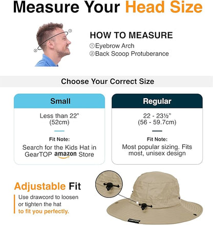 GearTOP Safari Hat for Men Sun Hats for Women UV Protection UPF 50+ Fishing, Gardening, Hiking Hat (22-23 1/2")