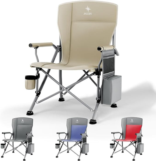 XL Heavy Duty Camping Chair 396lb Capacity (525lb MAX) - Waterproof 1680D Oxford - Oversized 2" Thick Padded Seat with Cup Holder & Cooler - Portable for Camping, Beach, Tailgating Desert Taupe