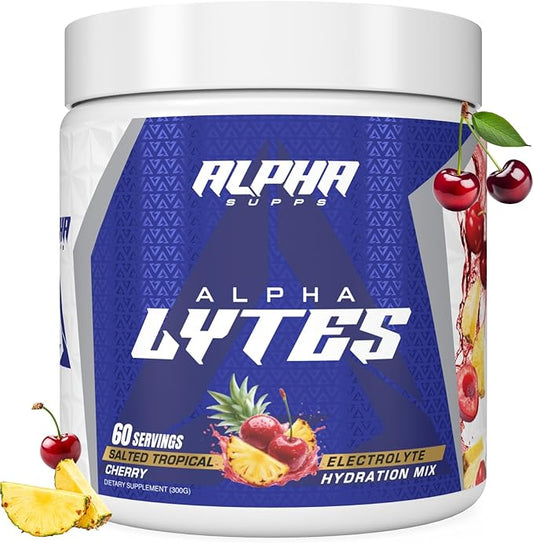 Alpha Lytes - Electrolyte Powder Daily Hydration Drink Mix - Sugar-Free, Zero Calorie Instant Formula with Trace Minerals and Antioxidants (60 Servings, Salted Tropical Cherry)