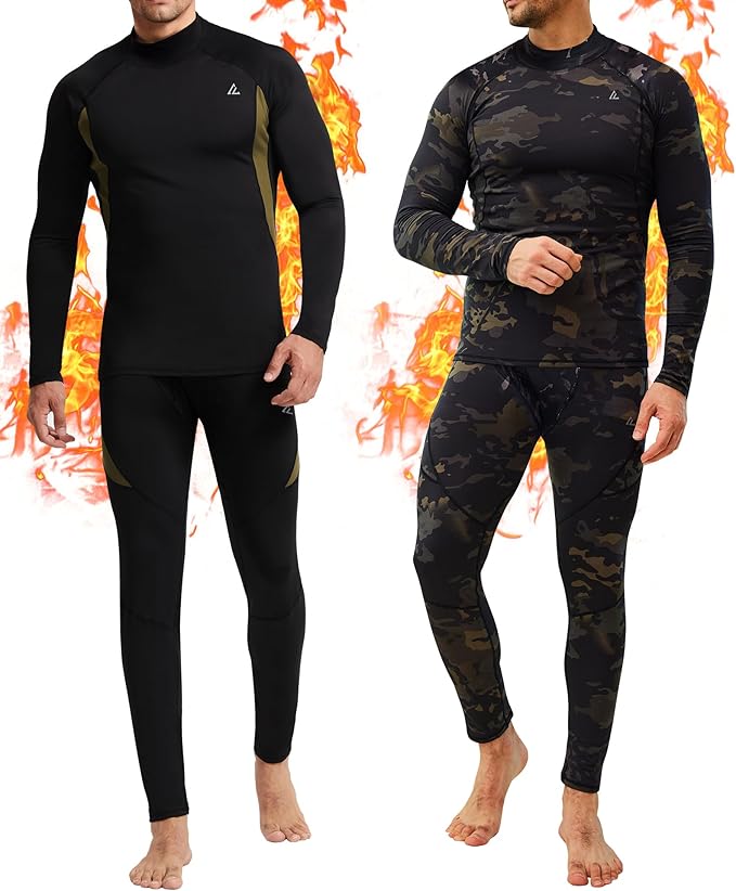 CL convallaria 2 Pack Mens Thermal Underwear Fleece Lined Long Johns Winter Base Layer Cold Weather Hunting Gear