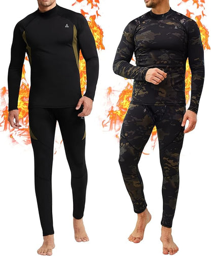CL convallaria 2 Pack Mens Thermal Underwear Fleece Lined Long Johns Winter Base Layer Cold Weather Hunting Gear