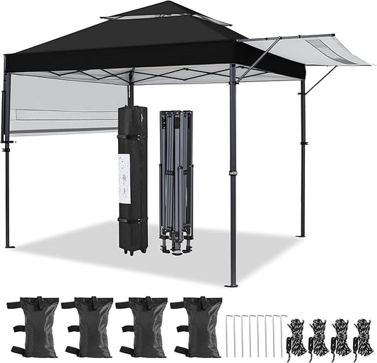 Yaheetech 10x17ft Pop Up Canopy with Awnings, 2-Tier Outdoor Canopy Tent, Heavy Duty Instant Shelter with Ventilation, Adjustable Dual Half Awnings & Wheeled Carry Bag, One-Handed Set-up, Black