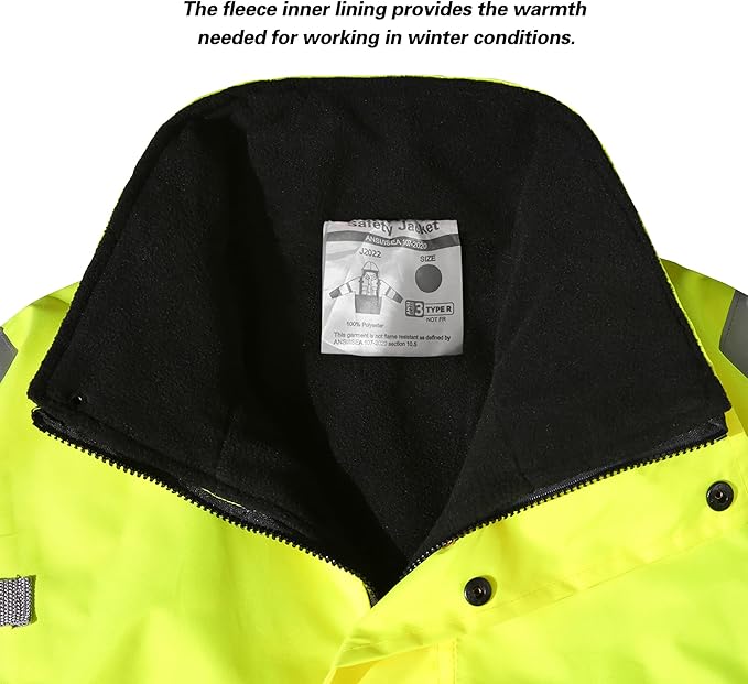 Safety jacket for men,Reflective high Visibility Hooded jacket,Hi-Vis Bomber Jacket with Pockets and Zipper,Waterproof,Black Bottom,ANSI/ISEA 107-2020 Type R Class 3,Lime