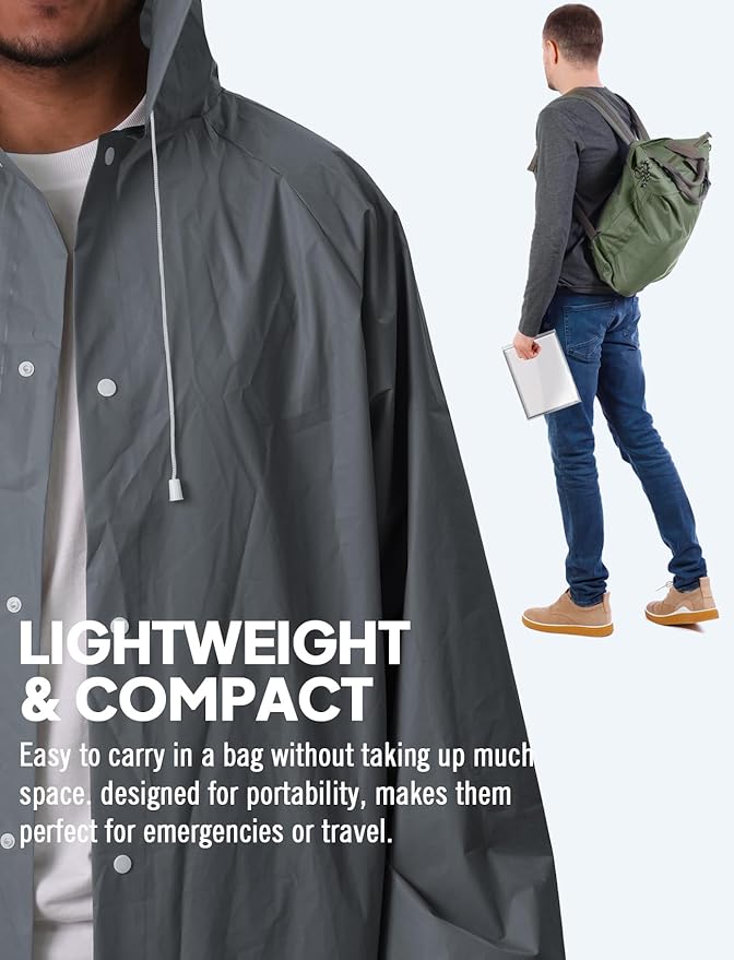 ANYOO Rain Ponchos for Adults Lightweight Reusable Raincoats for Men Women Emergency Rain Jacket with Hood 2 Pack