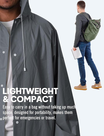 ANYOO Rain Ponchos for Adults Lightweight Reusable Raincoats for Men Women Emergency Rain Jacket with Hood 2 Pack