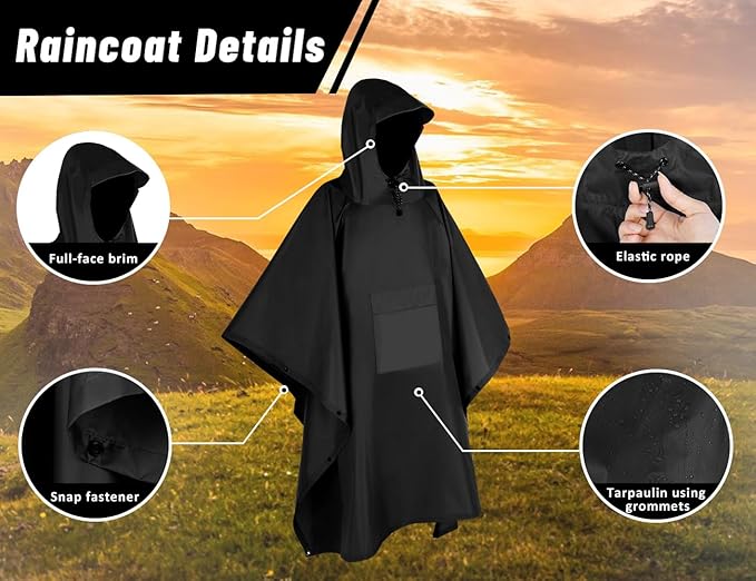 TOMSHOO Multifunctional Raincoat with Hood Hiking Cycling Rain Cover Lightweight Poncho Rain Coat Outdoor Camping Tent Mat