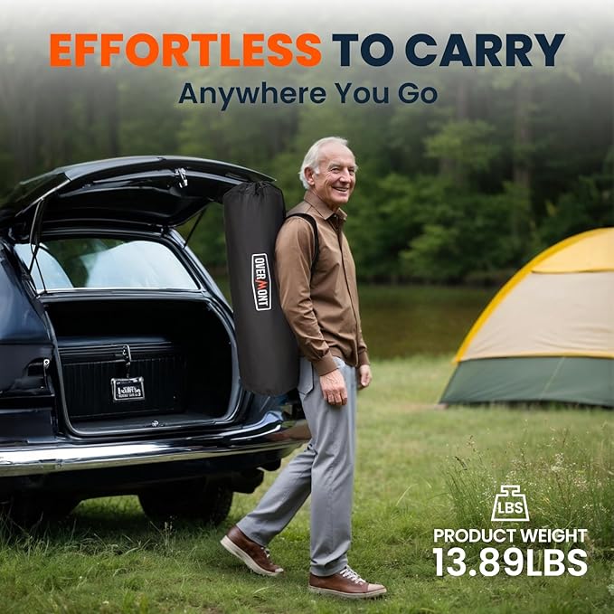 Overmont Back Support Camping Chair for Adults - Oversized with Adjustable High Backrest - Heavy Duty Folding Chair Supports 450 LBS - Cup Holder & Side Pocket – Perfect for Outdoor, Lawn, Beach Use