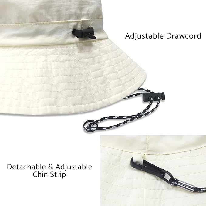 PFFY Quick Dry Waterproof Packable Bucket Hat for Women Men Outdoor Sun Hats with Detachable Chin Strap