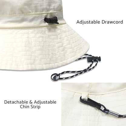 PFFY Quick Dry Waterproof Packable Bucket Hat for Women Men Outdoor Sun Hats with Detachable Chin Strap