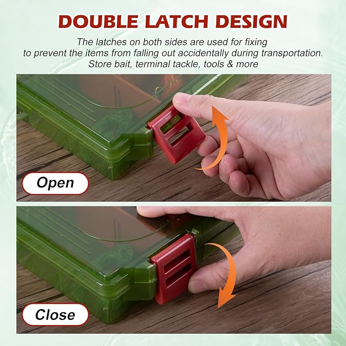 Goture Fishing Tackle Box Organizer - Transparent Fishing Organizer Box w/Measurement Ruler, Adjustable Dividers, Dual Latches | 2 Pcs 3700 Tackle Tray| Ergonomic Grip