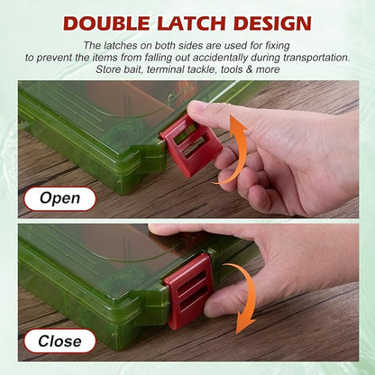 Goture Fishing Tackle Box Organizer - Transparent Fishing Organizer Box w/Measurement Ruler, Adjustable Dividers, Dual Latches | 4 Pcs 3600 Tackle Tray| Ergonomic Grip