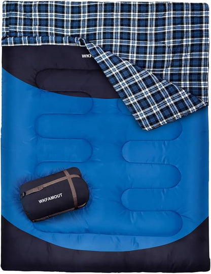 Double Sleeping Bag for Adults Machine Washable 2 Person Camping Sleeping Bag Queen Size Waterproof with Compression Sack for Cold Weather 3-4 Seasons