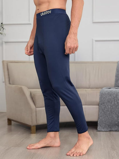 URATOT Men's Thermal Underwear Bottom Fleece Long Johns for Men Soft Warm Base Layer Thermal Pants for Cold Weather