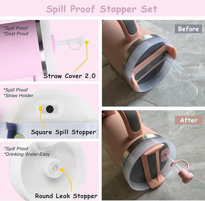 Stanley Cup Accessories Set,Including 2 Pcs 0.4in Straw Cover, 1 Silicone Spill-Proof Stopper Set of 3, 1 Cute Flower Handle Charm, 1 Silicone Boot Fits Stanley 40&30 Oz Tumbler (Lavender Pink)
