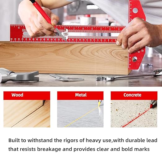 Greywolf Carpenter's Ruler, 18-inch Aluminum Sliding T-Square, Adjustable Angle, with Imperial and Metric Graduations, Multi-Purpose Carpenter's Ruler for Measuring Angles, Positions, and Lines