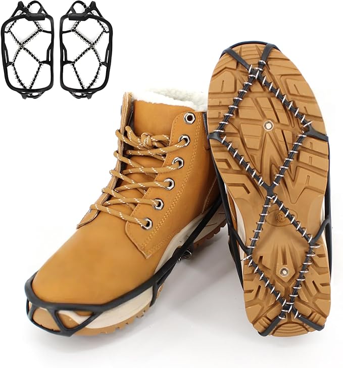 Ice Snow Traction Cleats Crampons, 28 Teeth Snow Spikes for Shoes and Boots, Rubber Anti Slip Ice Snow Grippers, Ice Cleats for Walking On Snow and Ice, Hiking, Climbing
