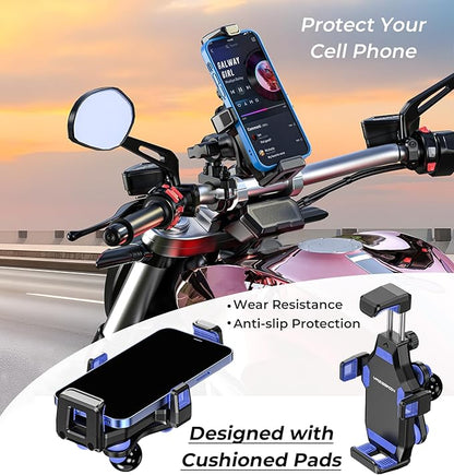 Motorcycle Phone Mount [Vibration Dampener] [High-Speed Secure Lock] Anti-Shake Motorcycle Cellphone Holder, Bike Phone Mount with Short Arm for 0.5"-1.26" Handlebar, 4.7"-7.2" Smartphone