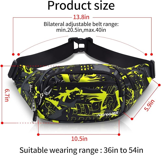 Crossbody Fanny Pack for Men, 5-Zipper Pockets Waist Bag, Belt Bag for Running Cycling Travel Walking Hiking Fishing Camping Green