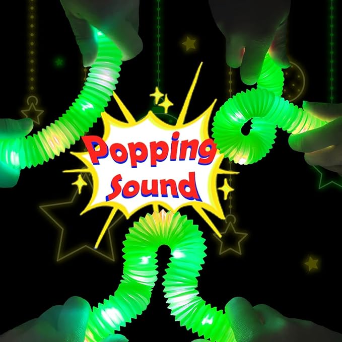 24 PCS Green Glow Sticks Christmas Party Favors for Kids, LED Light up Pop Tubes for Toddlers,Neon Necklaces Bracelets Accessories,Glow New Year Eve Party Supplies Birthday Dance Camping Decoration