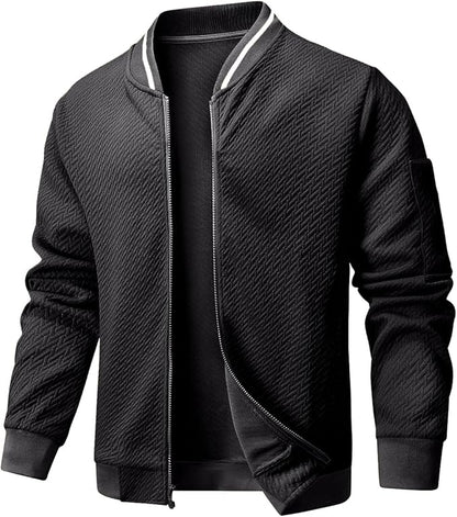 Mens Casual Jacket Loose Fit Lightweight Jacket Varsity Bomber Jacket with Zipper