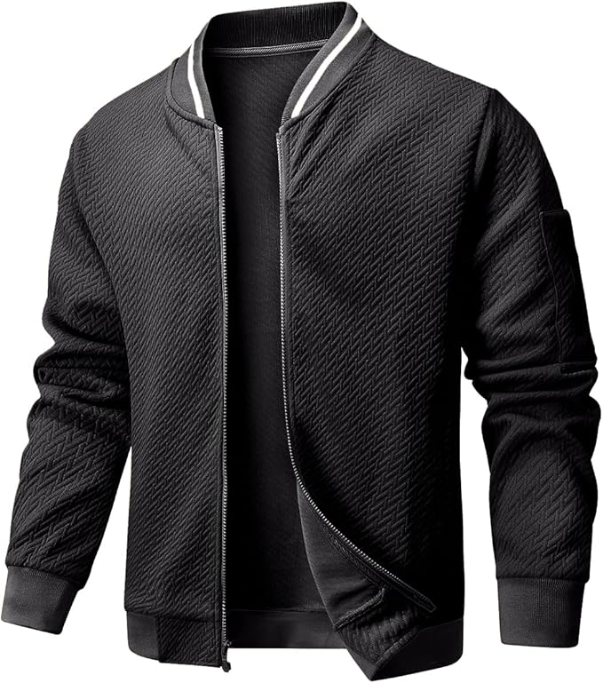 Mens Casual Jacket Loose Fit Lightweight Jacket Varsity Bomber Jacket with Zipper