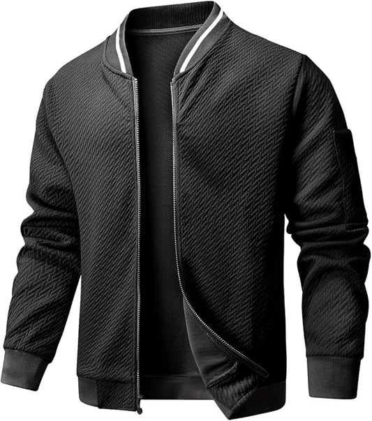 Mens Casual Jacket Loose Fit Lightweight Jacket Varsity Bomber Jacket with Zipper