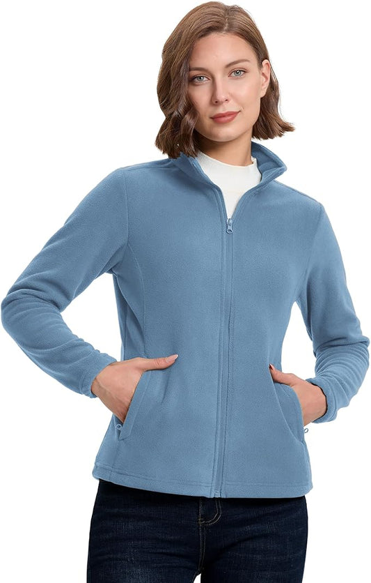 33,000ft Women's Zip Up Fleece Jacket, Long Sleeve Warm Soft Polar Lightweight Coat with Pockets for Winter