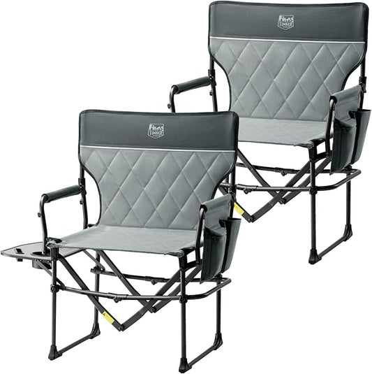 TIMBER RIDGE Aluminum Camping Directors Chair with Side Table Pocket, Portable Folding Chair, Heavy Duty Lawn Chair for Fishing Trip Picnic Concert Outdoor 400lbs, Grey 2 Pack