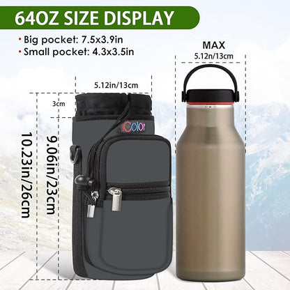 icolor Water Bottle Carrier Bag with Strap 25/32/40 oz Crossbody Bottle Holder with Phone Pocket Sling Sleeve Insulated Neoprene Water Bottle Pouch for Walking Travelling