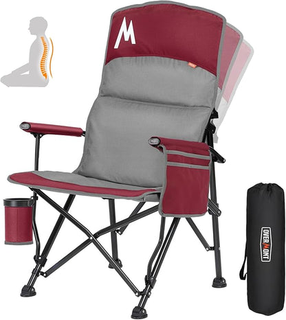 Overmont Back Support Camping Chair for Adults - Oversized with Adjustable High Backrest - Heavy Duty Folding Chair Supports 450 LBS - Cup Holder & Side Pocket – Perfect for Outdoor, Lawn, Beach Use