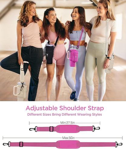 dabria Water Bottle Carrier Bag with Phone Pocket for Stanley 40/30 oz Tumbler Neoprene Water Bottle Holder Pouch with Adjustable Strap Bollus with Straw Cover & Carabiner for Stanley Cup Accessories