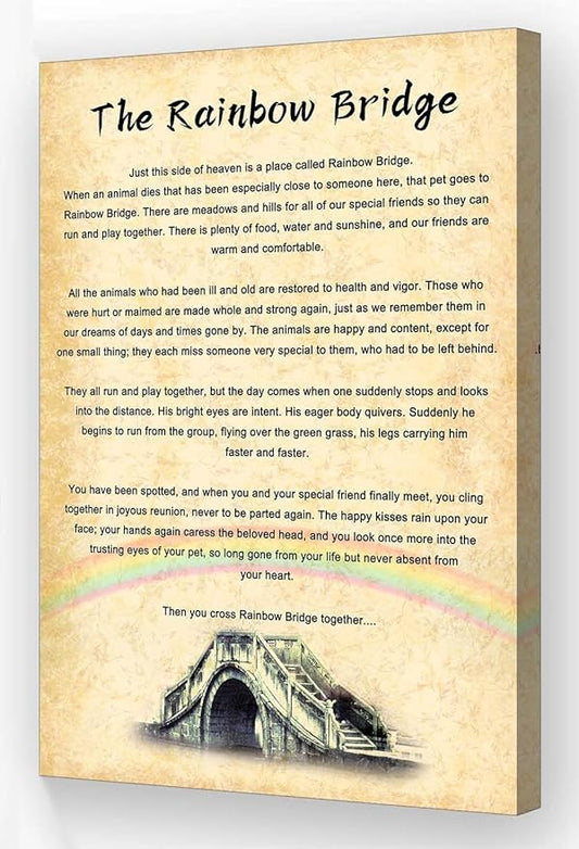 Wallpicss The Rainbow Bridge Poem Wall Art Framed Positive Quotes Poster Retro Poetry Canvas Painting Pictures Prints for Bedroom Decor 16x24 inches