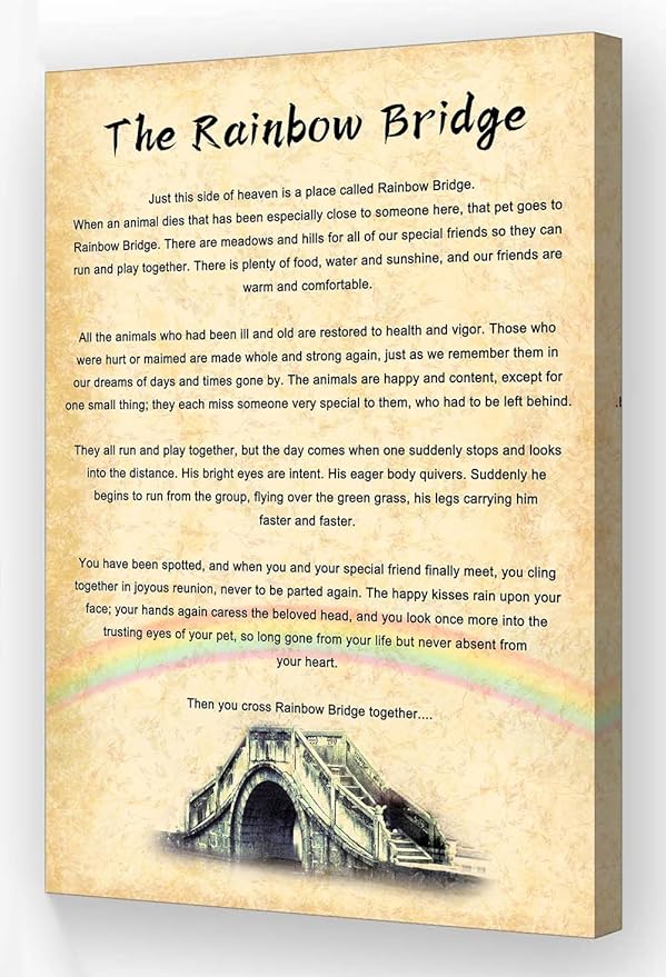 Wallpicss The Rainbow Bridge Poem Wall Art Framed Positive Quotes Poster Retro Poetry Canvas Painting Pictures Prints for Bedroom Decor 12x18 inches