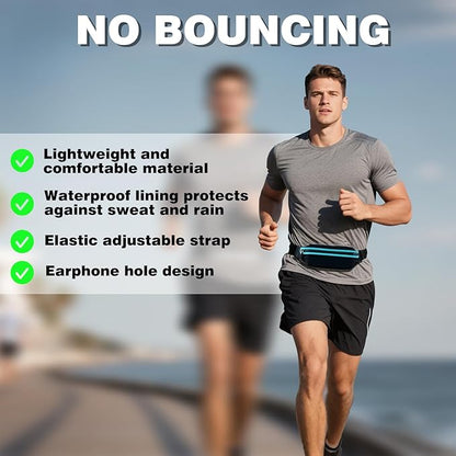 Slim Running Belt Fanny Packs for Women Man,Adjustable WaterProof Running Pouch Waist Bag for Workout Jogging,Elastic Phone Holder for Runner Comes with Reflective Armbands