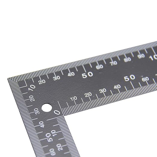 Metal Square Ruler Leathercraft Black Tempered Stainless Steel Measuring Square Ruler for DIY Leather Handmade Sewing Tools Measuring Supplies, Length 0-300mm/0-12inch Scale